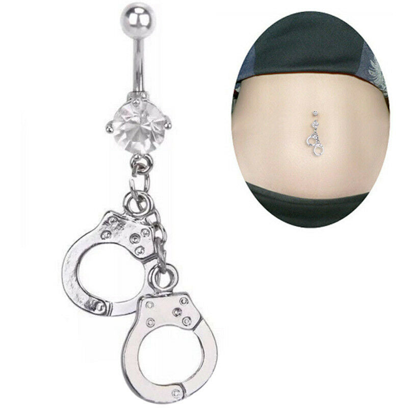 Handcuffs Belly Button Rings Crystal Rhinestone Navel Bar Body PiercingJew.l8