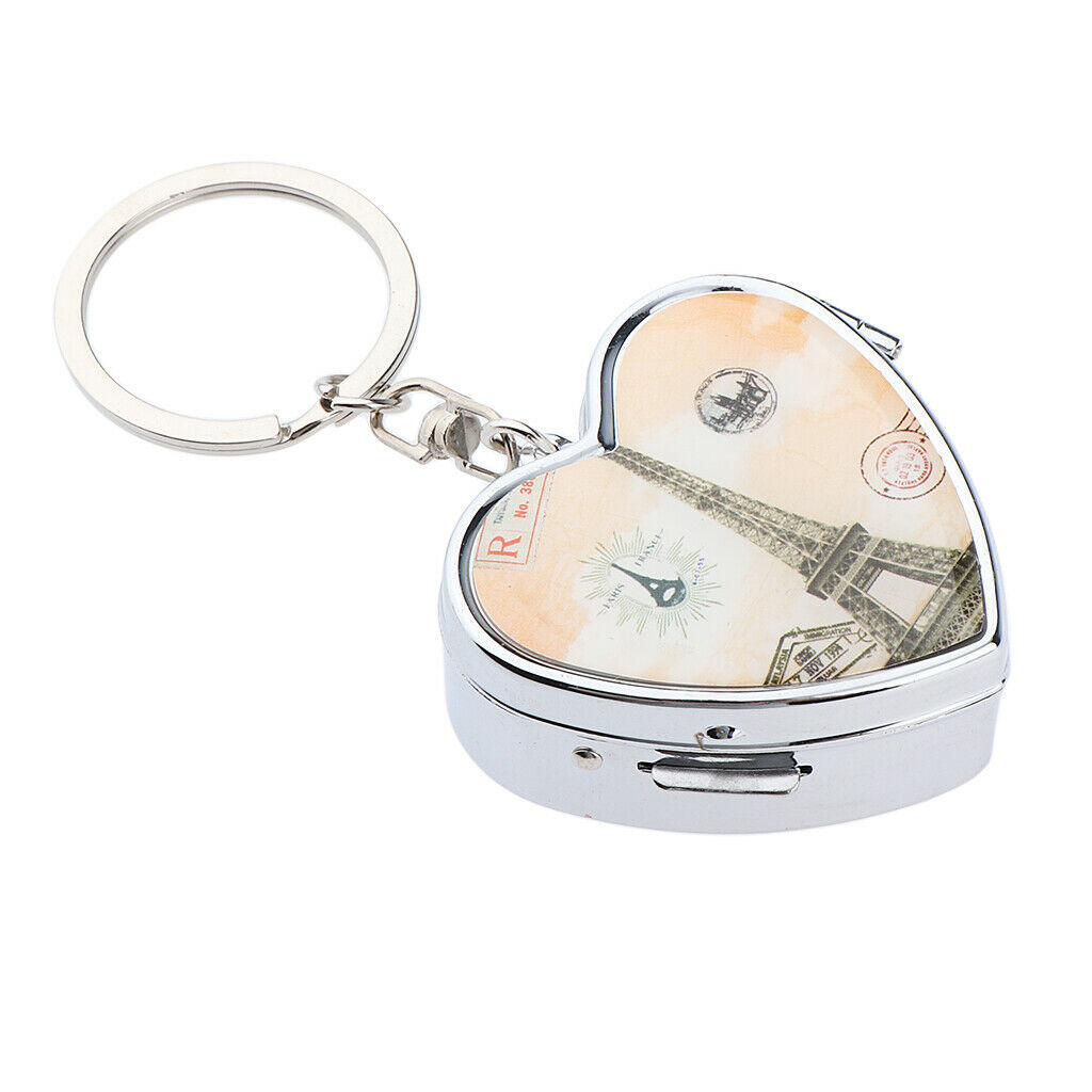 Metal Pill Case  - 2 Grids with Key Ring - Mini Small Travel Size for Purse