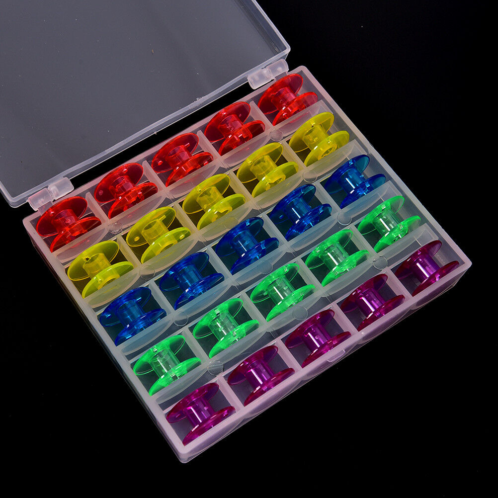 25Pcs/Set Empty Bobbins Sewing Machine Spools Colorful Plastic Case Storage BDAU