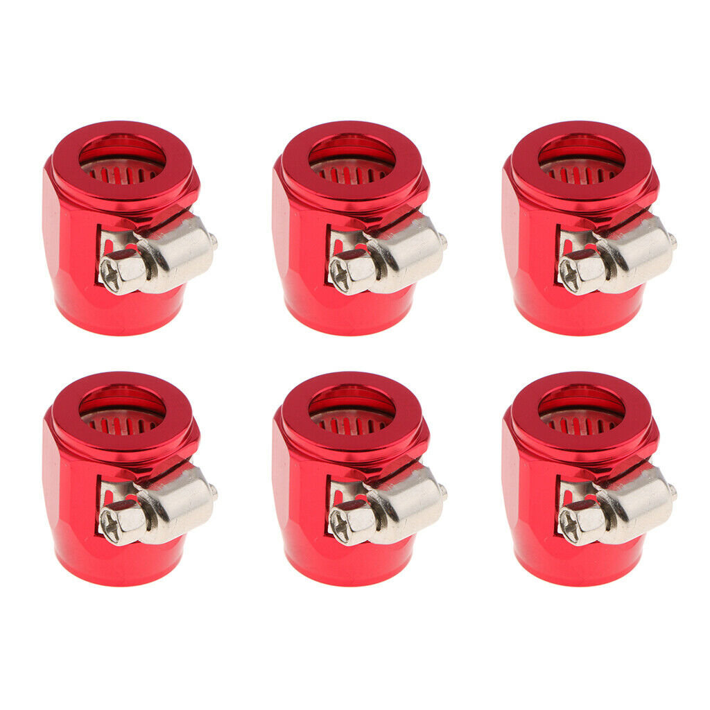 6 Set Aluminum Car AN8 Hose End Finisher Fuel Oil Water Line Clip Clamp Red