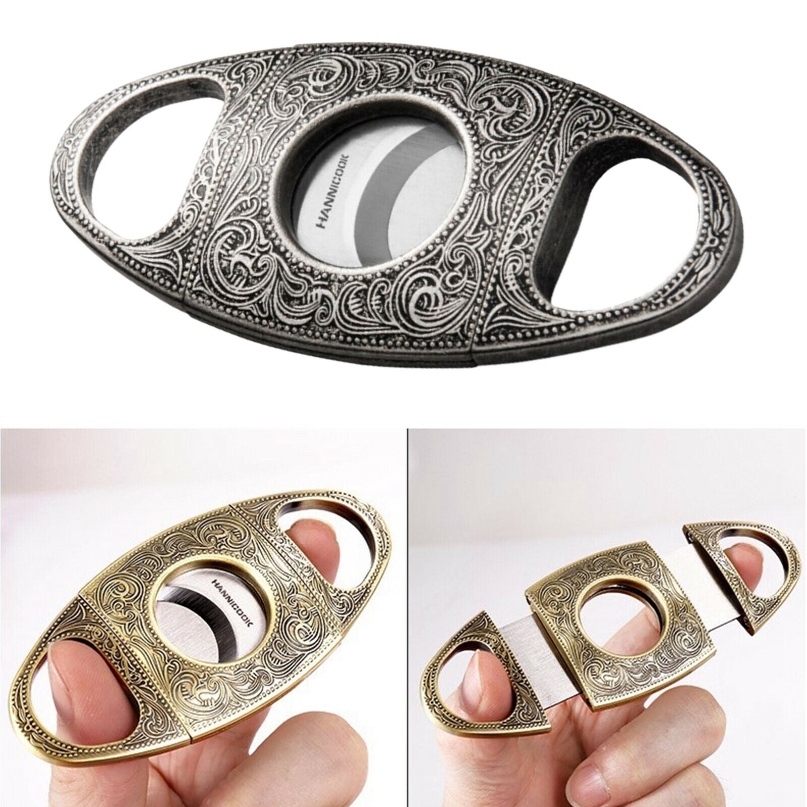 Bronze Engraved Cigar Cutters Double Edge Most Cigar Scissor Slicer for Man