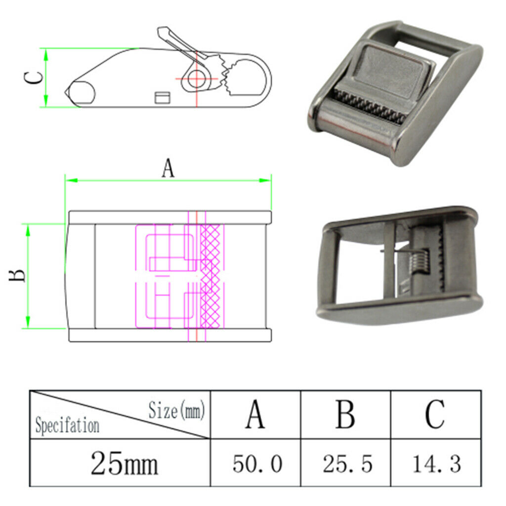 25mm 1" Roof Rack Cam Buckle Lashing Tie Down Strap Buckle