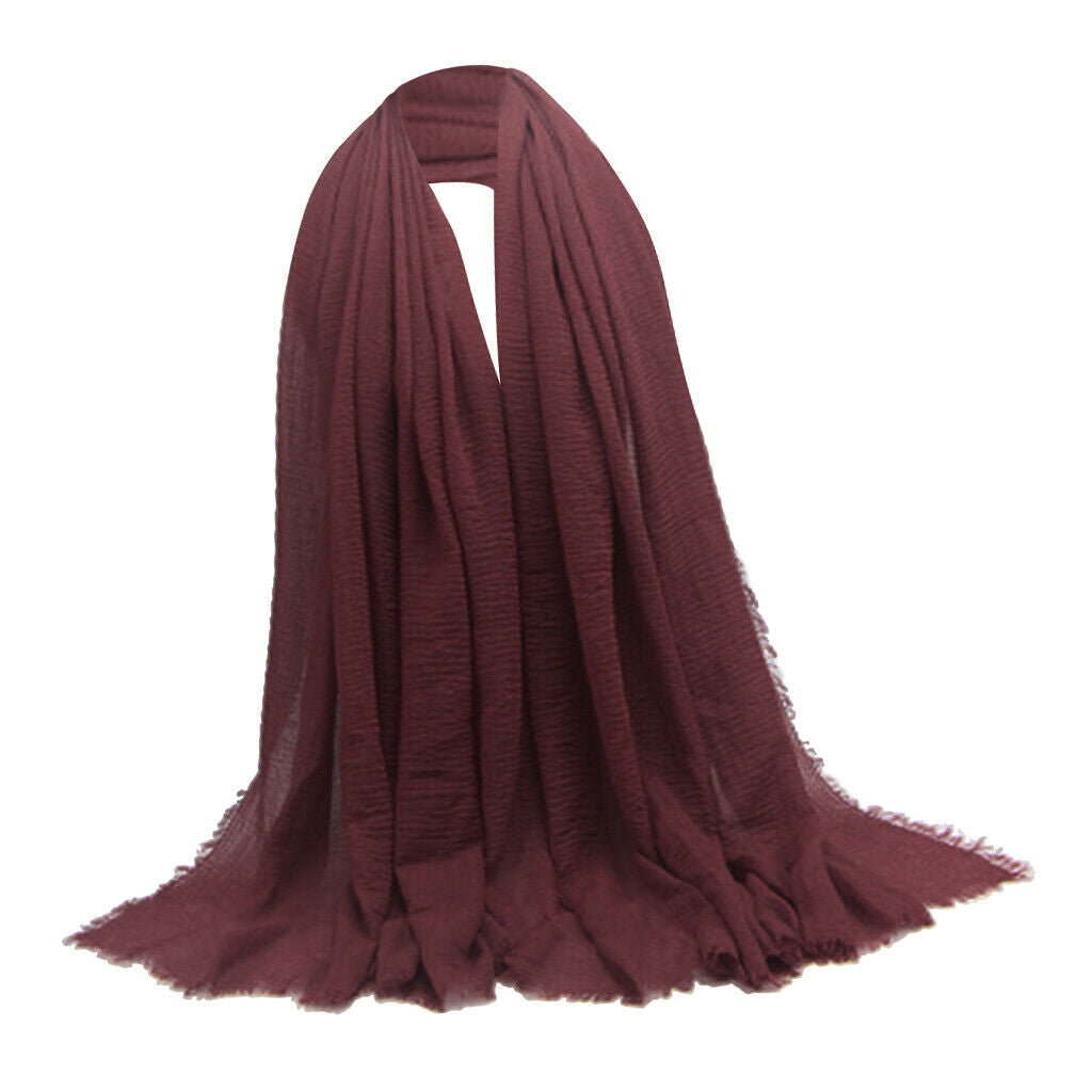 5x Womens Cotton Long Scarf Solid Pleated Hijab Shawl Turban Headscarf