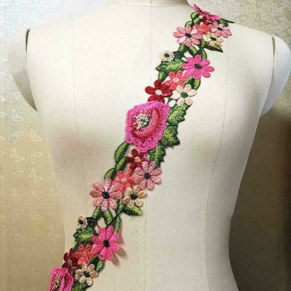 1Yard Flower Leaves Lace Trim Ribbon Wedding Applique Embroidered Sewing Craft