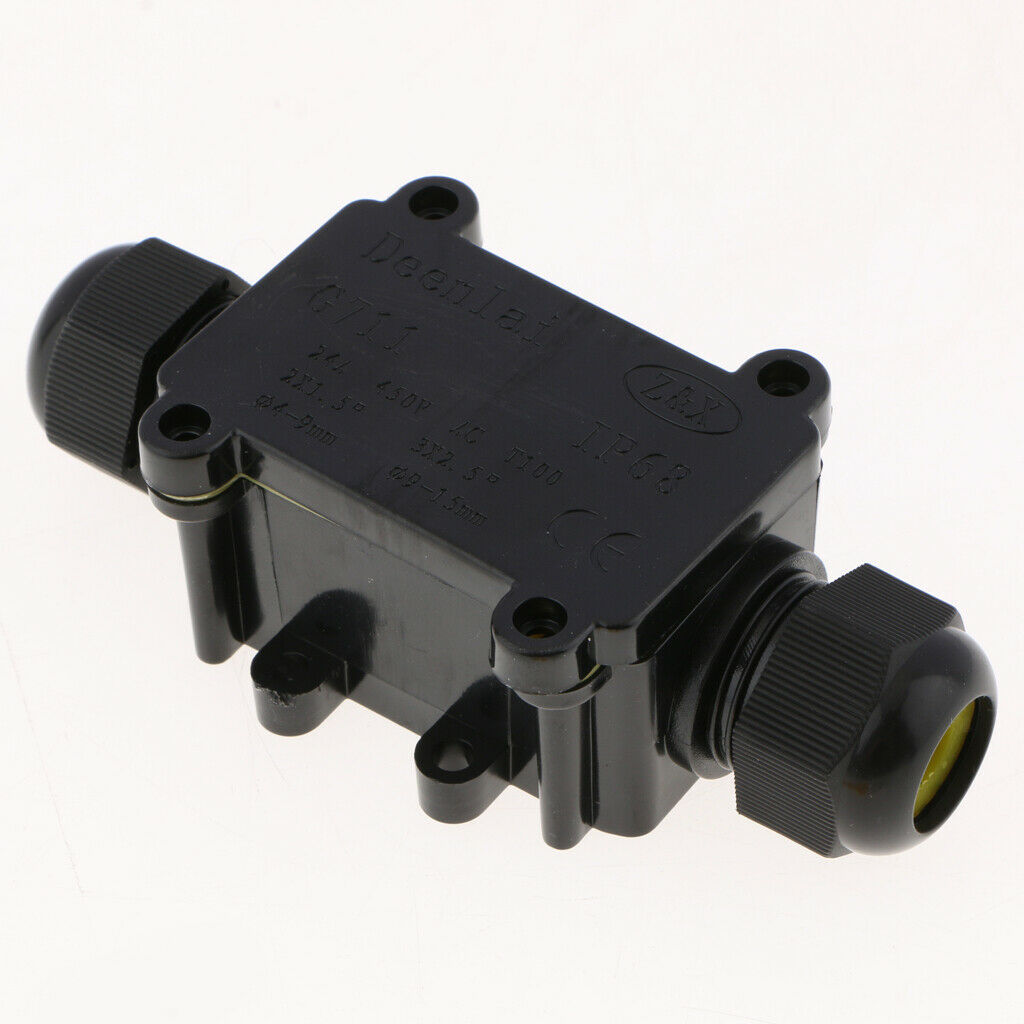 Waterproof IP68 Cable Wire Connector Electrical 2 Way Junction Box Black