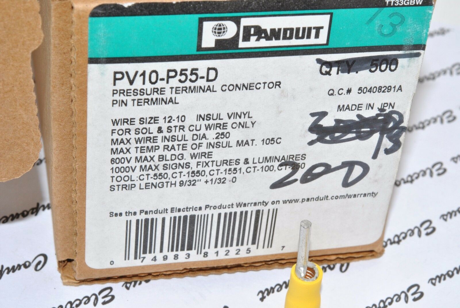 10pcs - PANDUIT PV10-P55-D 12-10AWG PRESSURE TERMINAL CONNECTOR PIN TERMINAL