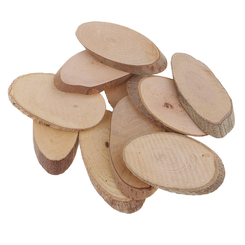 10pcs Wood Oval Log Slices Tree Bark Discs for Wood Crafts Woodworking 6cm