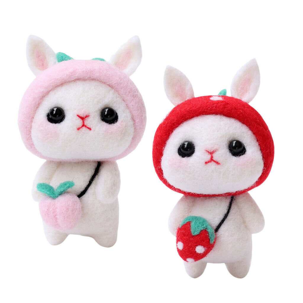 2 Set Cute Rabbit Needle Felting Kits Felting Needle Wool Yarn Hand Craft