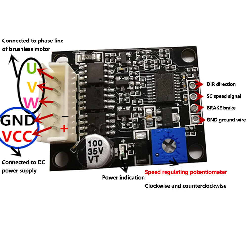 10W/60W/200W/380W BLDC 3 Phase DC Brushless And  Hallless Motor Driver Board PWM