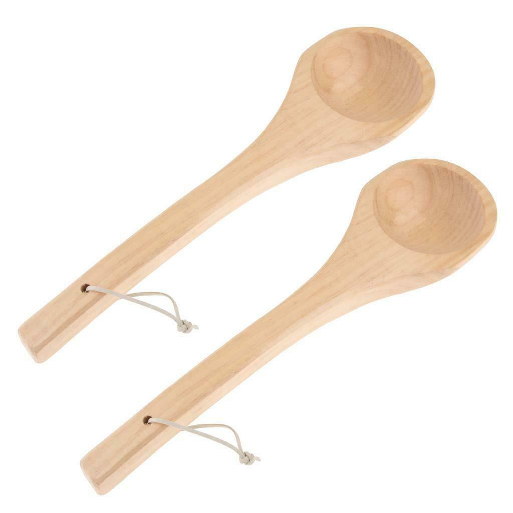 Pack of 2 Natural Wood Water Ladle Dipper Bailer Soup Spoon Wine Scoop Sauna