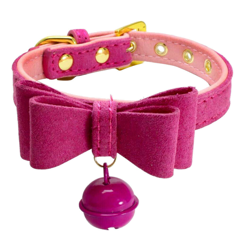 Adjustable Pet Dog Cat Puppy Bow Tie Neck Collar with Bell Rose Red XXS