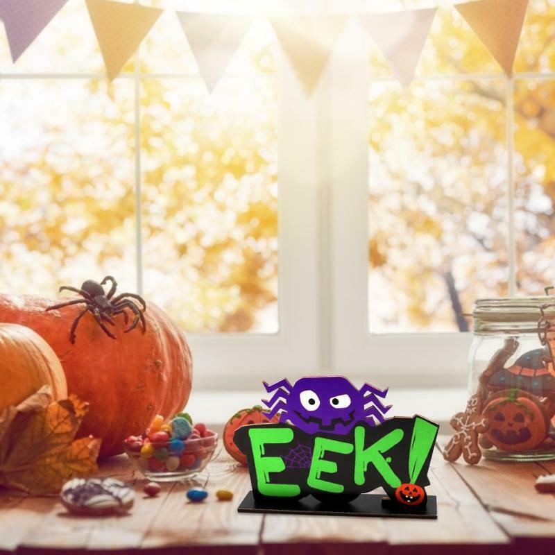 Halloween EEK Spider Wooden Desktop Ornaments Creative Decor for Home Indoor