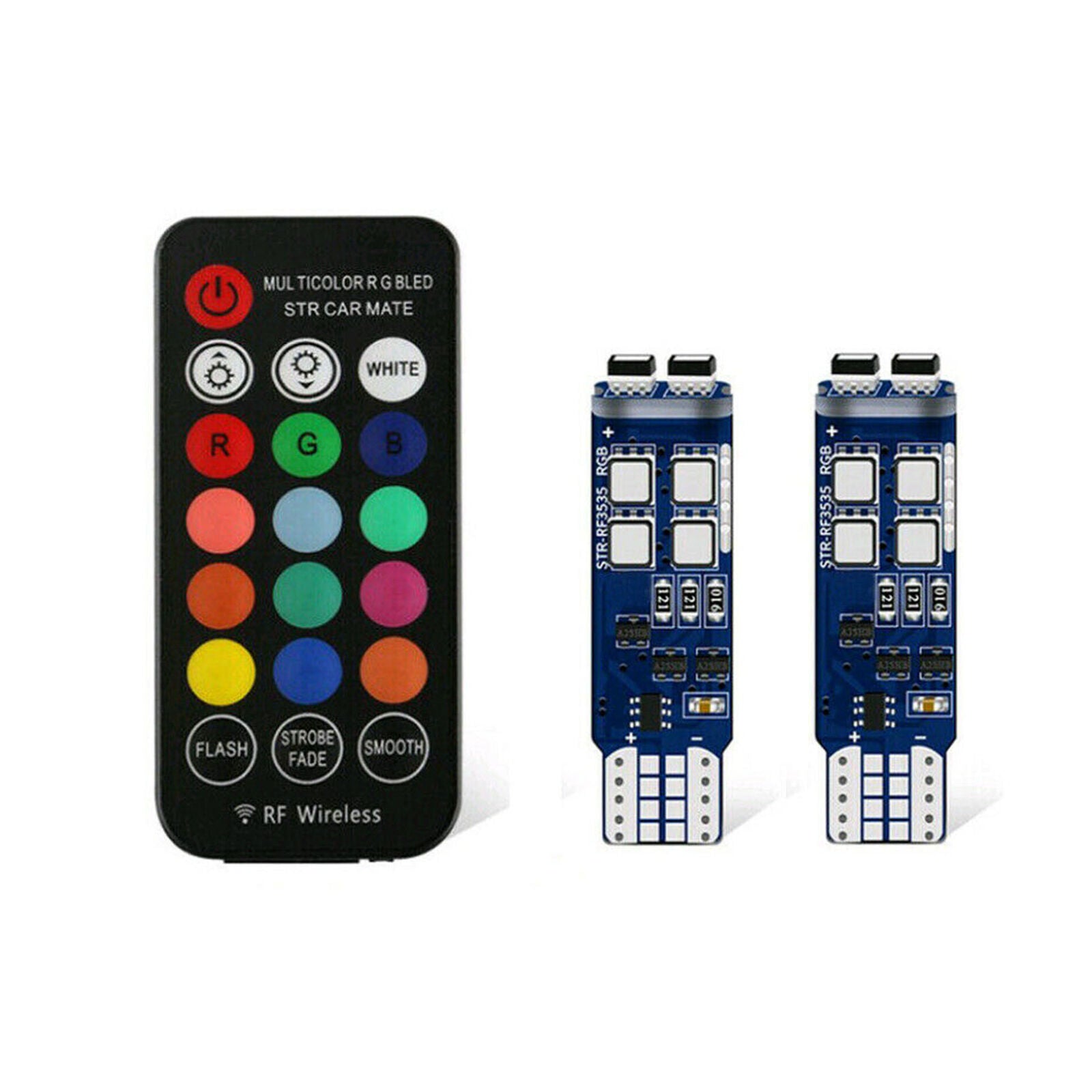 Multi-Color RGB 168 194 T10 LED Bulbs w/RF Remote Control For Car Parking Lights