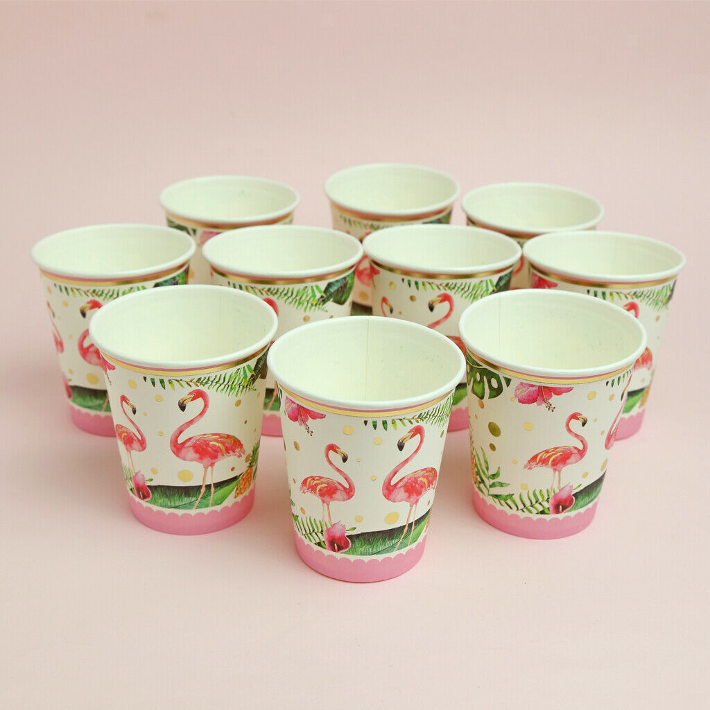 40 Set Hawaiian Flamingo Paper Cups Plates Set Tropical Luau Summer Beach Party
