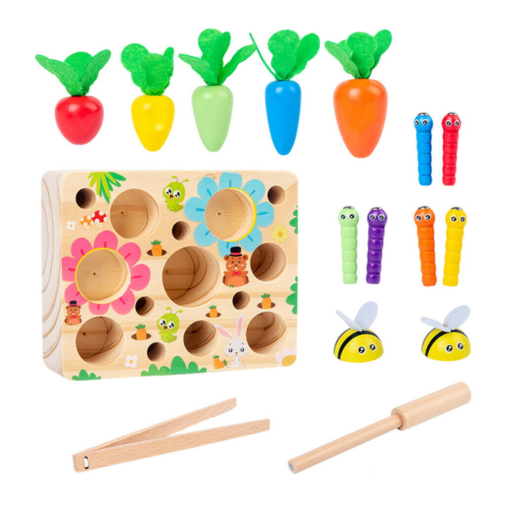 Wooden Pulling Carrot Insect Magnetic Game Montessori Learning Block Puzzles
