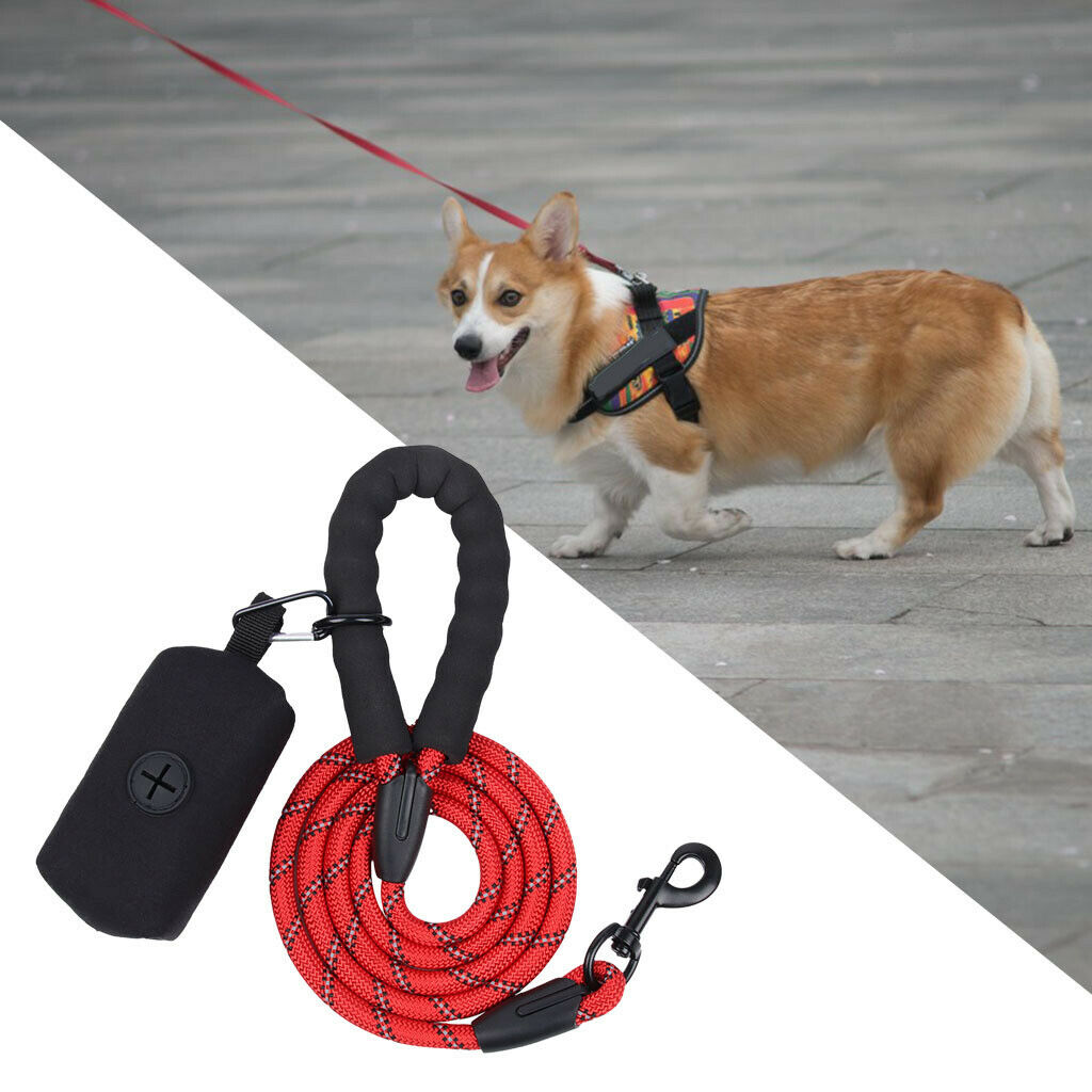 Strong Reflective Dog Leash with Poop Bag Comfortable Pet Outdoor Leash Red
