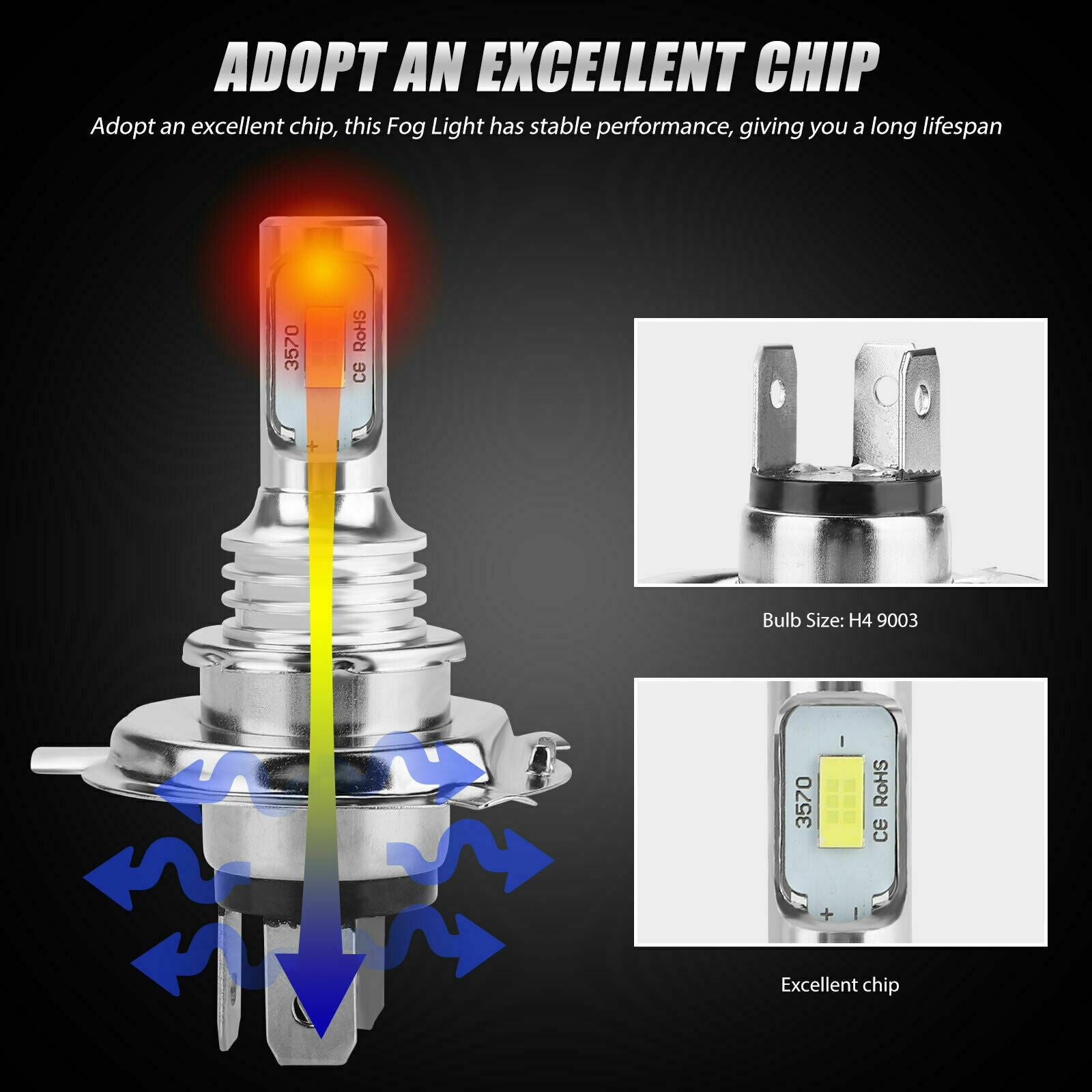4X 9003 H4 LED Headlight Bulb Kit High Low Beam Super Bright 80W 6000K