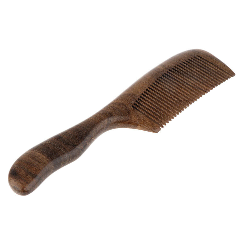 Handcrafted Natural Wooden Fine-toothed Anti-static Massage Comb with Handle