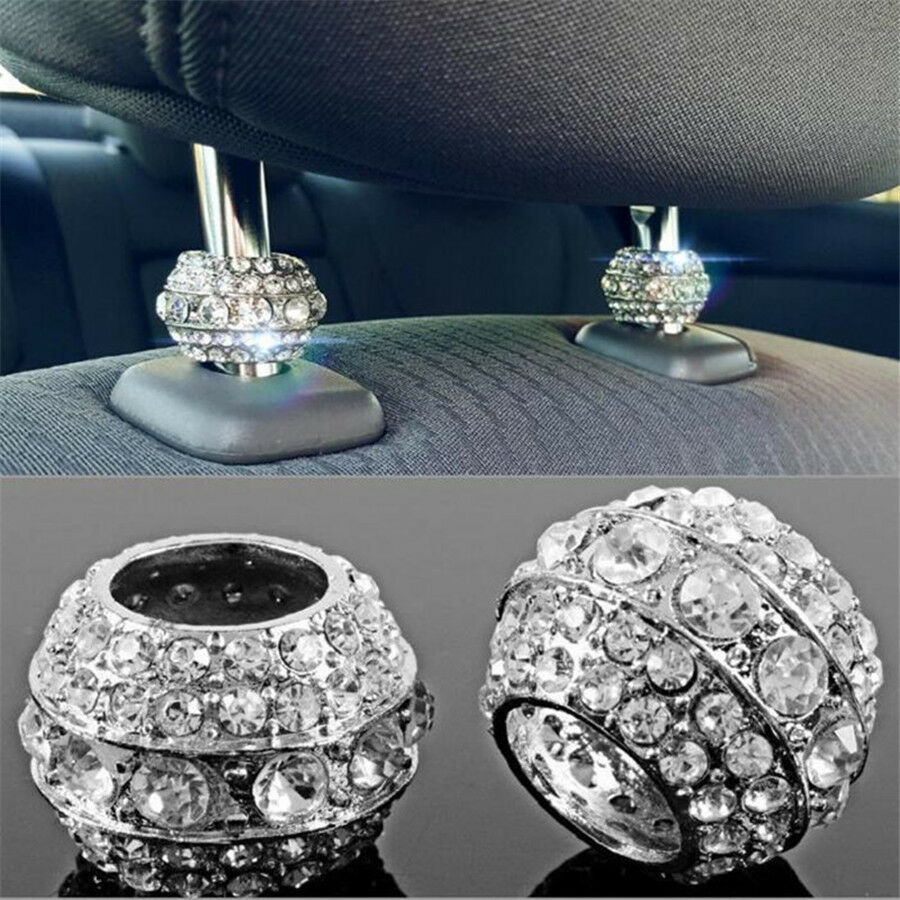 4x Chrome Plated Luster Crystals Car Interior Headrest Collars Decor Luxury Look