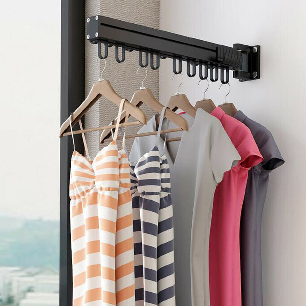 Retractable Folding Wall Mounted Clothes Drying Hanger Rack Garment Rack Bar