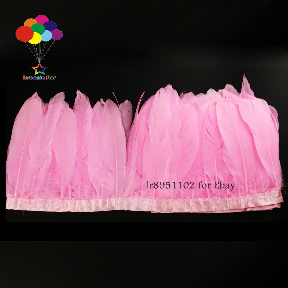 Fringe bleached Pink Goose Feather Trims with Satin Ribbon Tape for skirt 2Meter