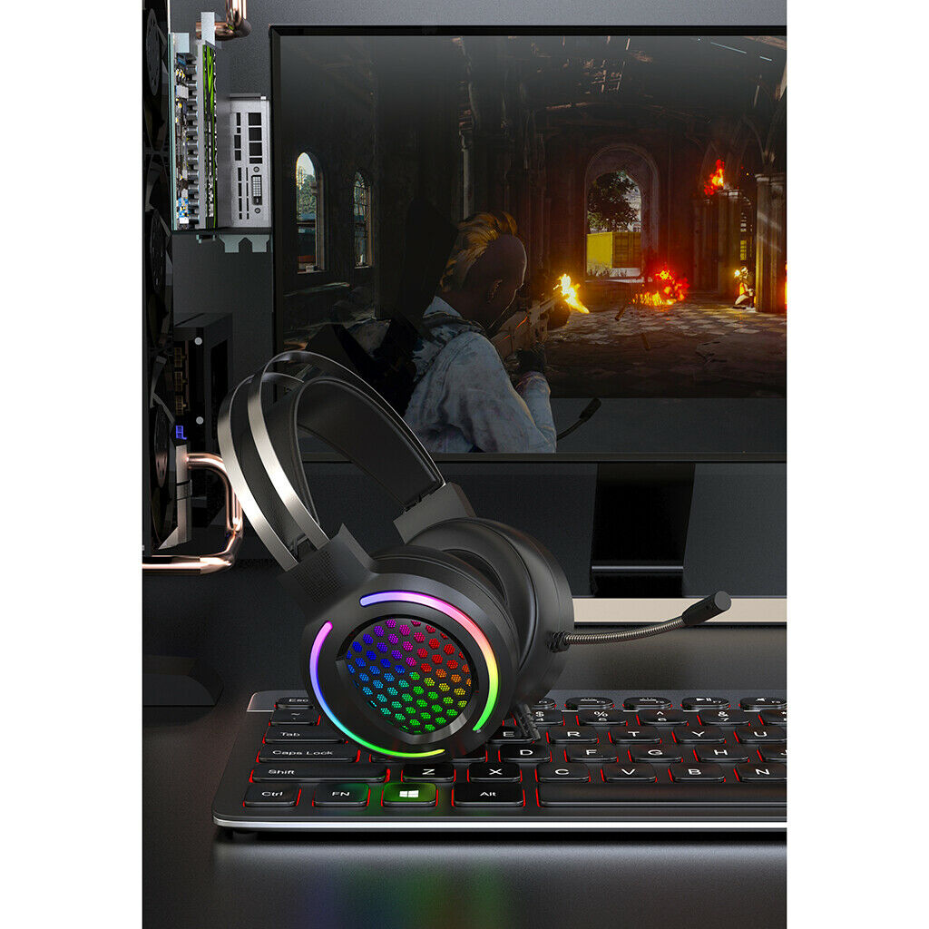 X2 Gaming Headset with Mic 7.1 Surround Sound with RGB LED Backlit Pink