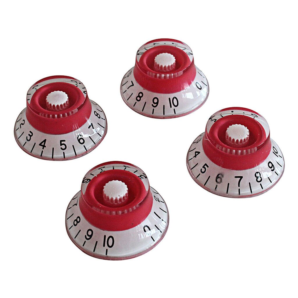 4x Red with Black Number Top Hat Bell Knobs for LP Guitar Tone Volume Speed