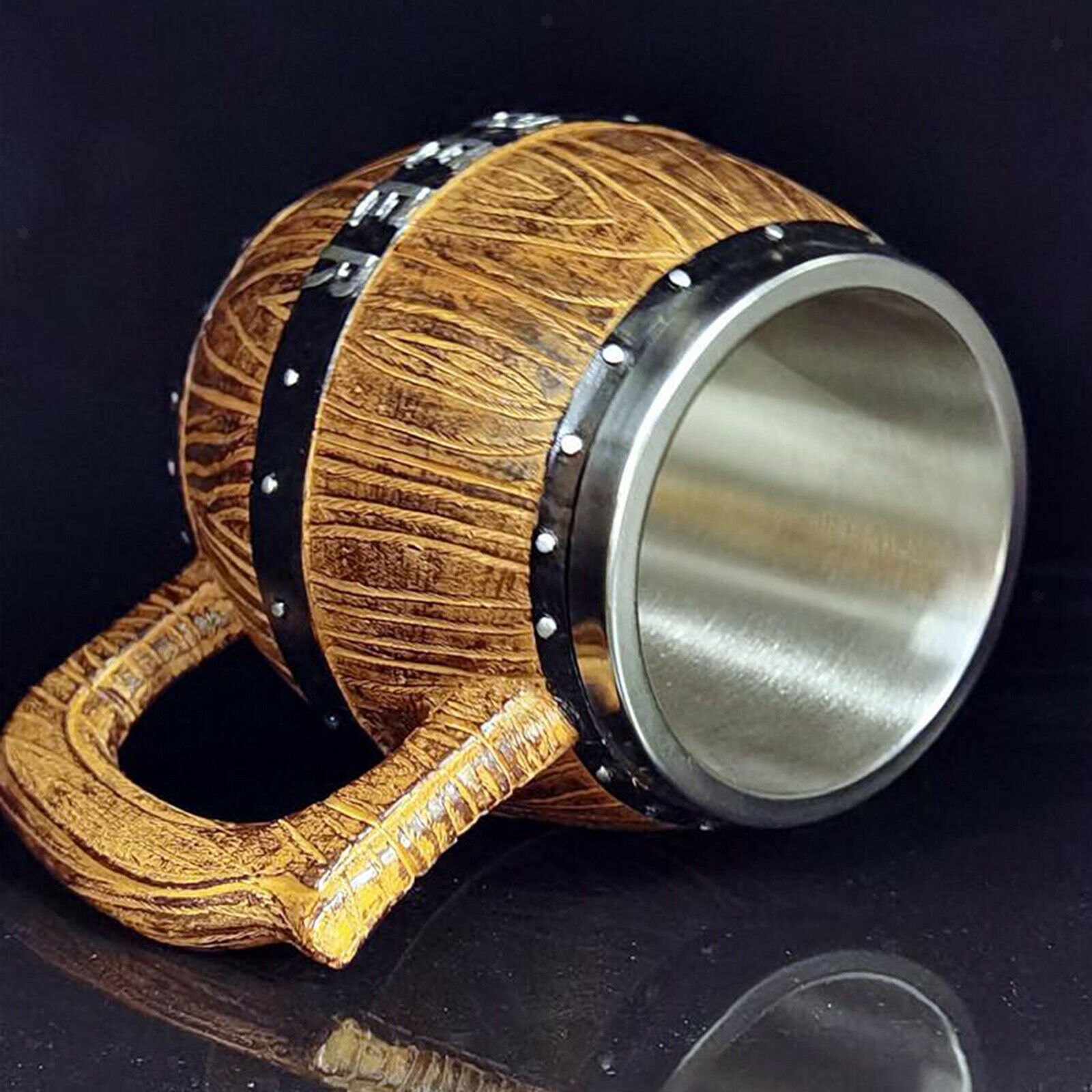 3X 580ml Wooden Barrel Beer Mug Bucket Shaped Drinkware Cocktail Mug