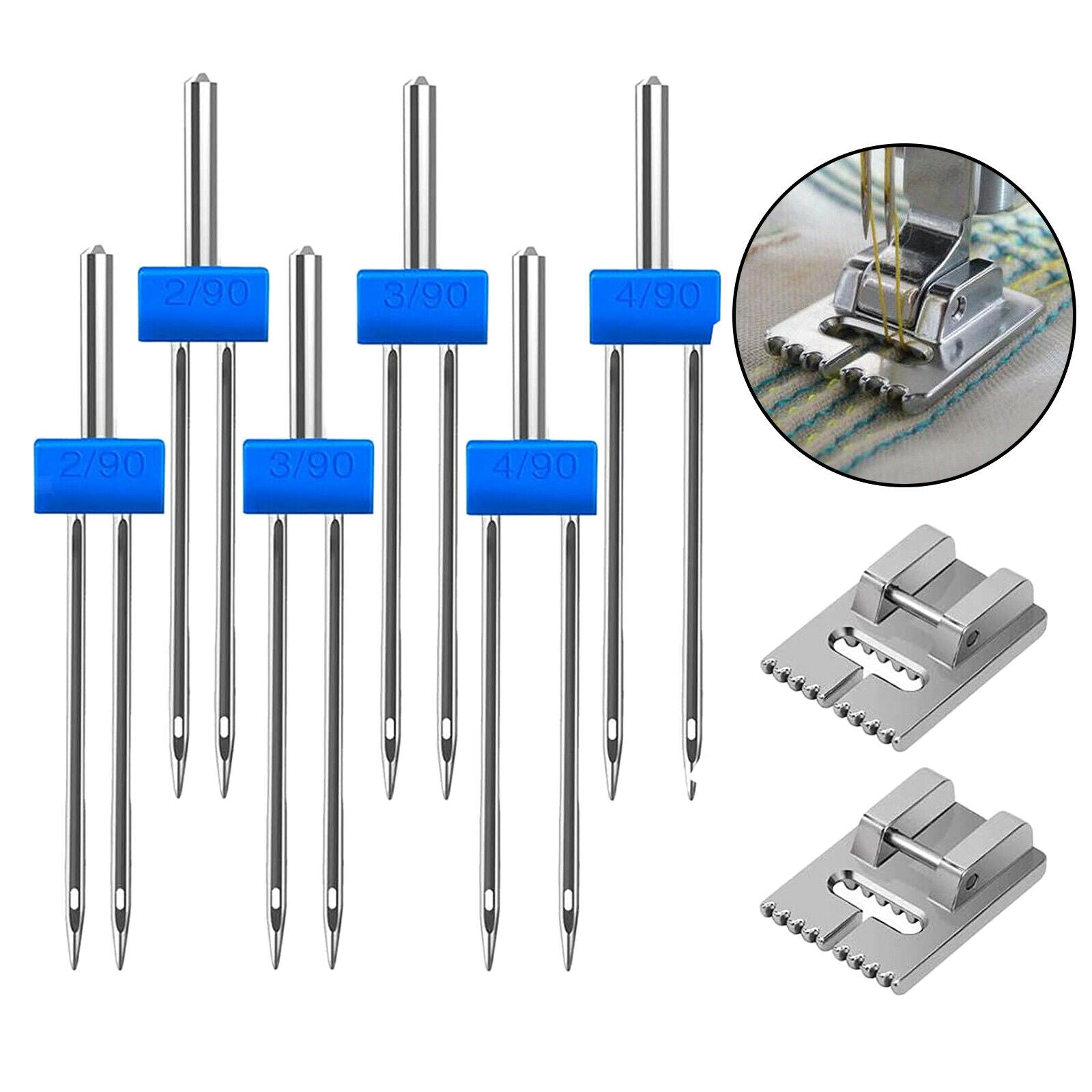 6x Twin  with 2x 9 Groove Pintuck Presser Foot 3 Sizes 2/90 3/90 4/90