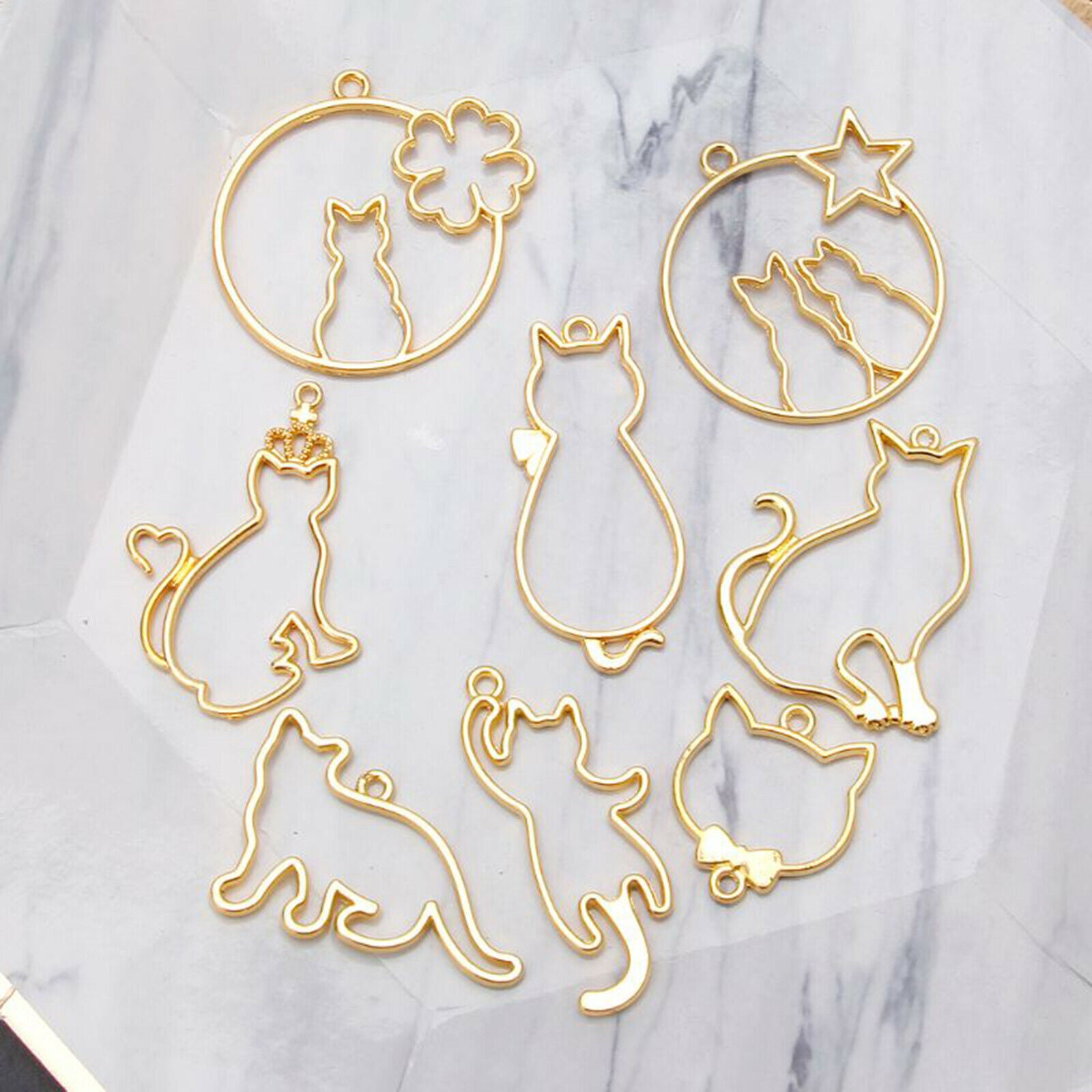 8pcs Cute Cat Open Bezel Pendants Frame Charms for Jewelry Findings DIY
