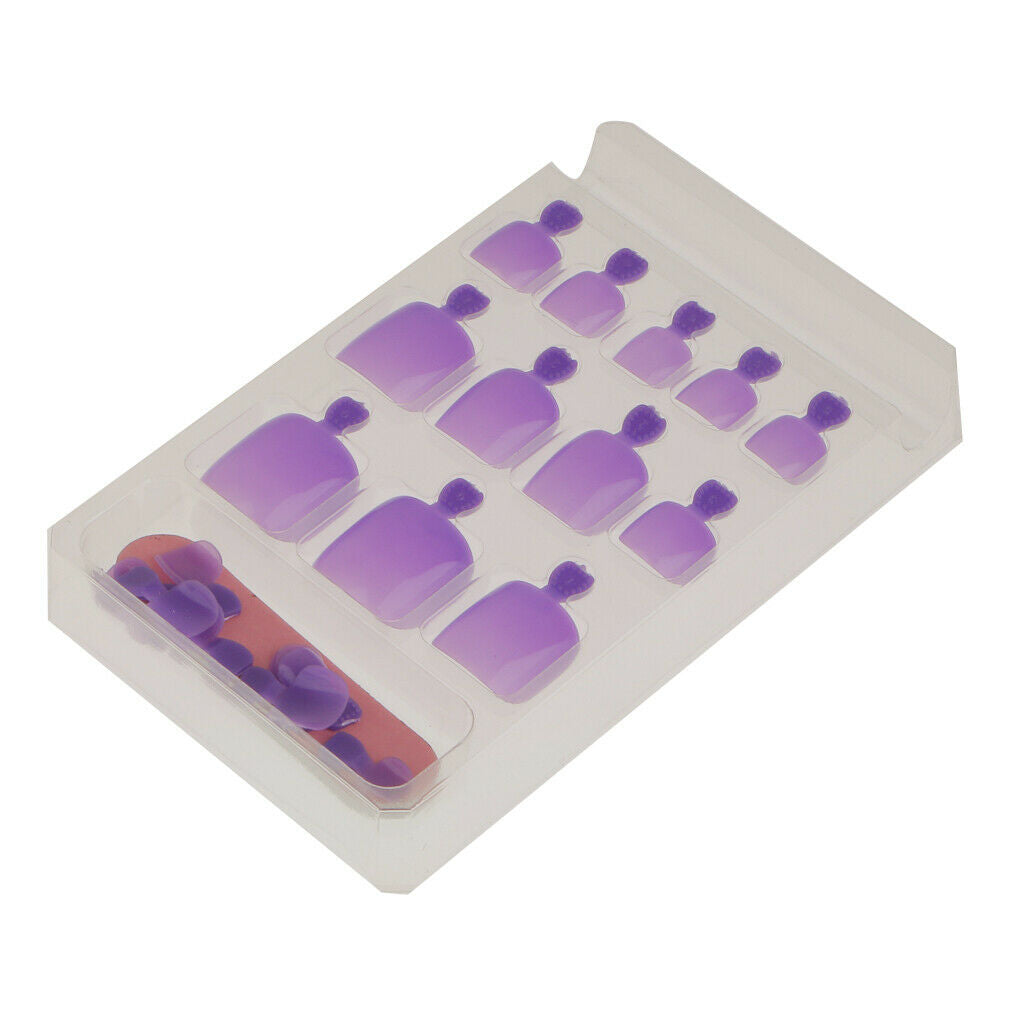 24pcsPure Toe Nails Full Cover Pedicure False Nail Art Tips with File Purple