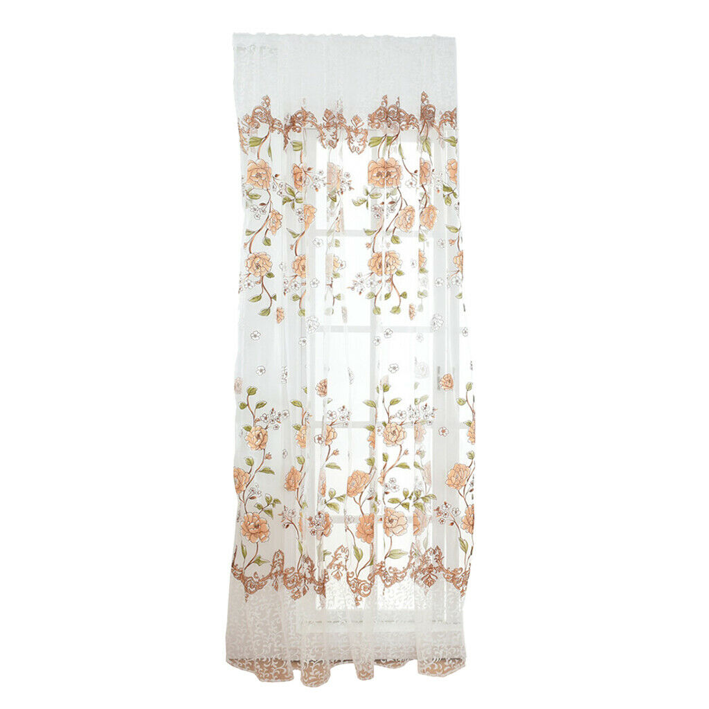 Offset Printed Voile Slot Top Panel Tulle Window Blinds Yellow-100x270cm