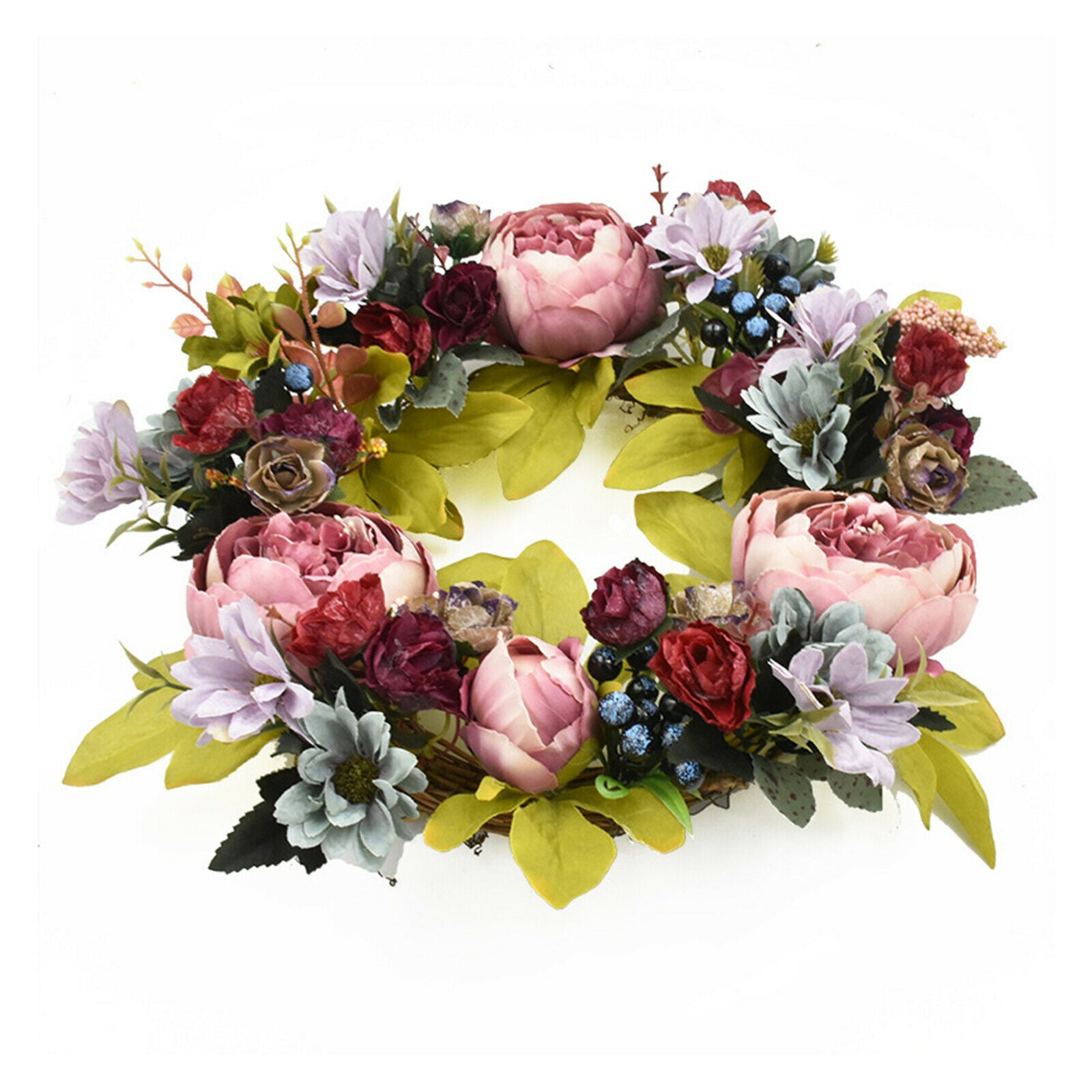 16in Artificial Flower Spring Door Wreath Welcome Greenery Front Door Wreaths