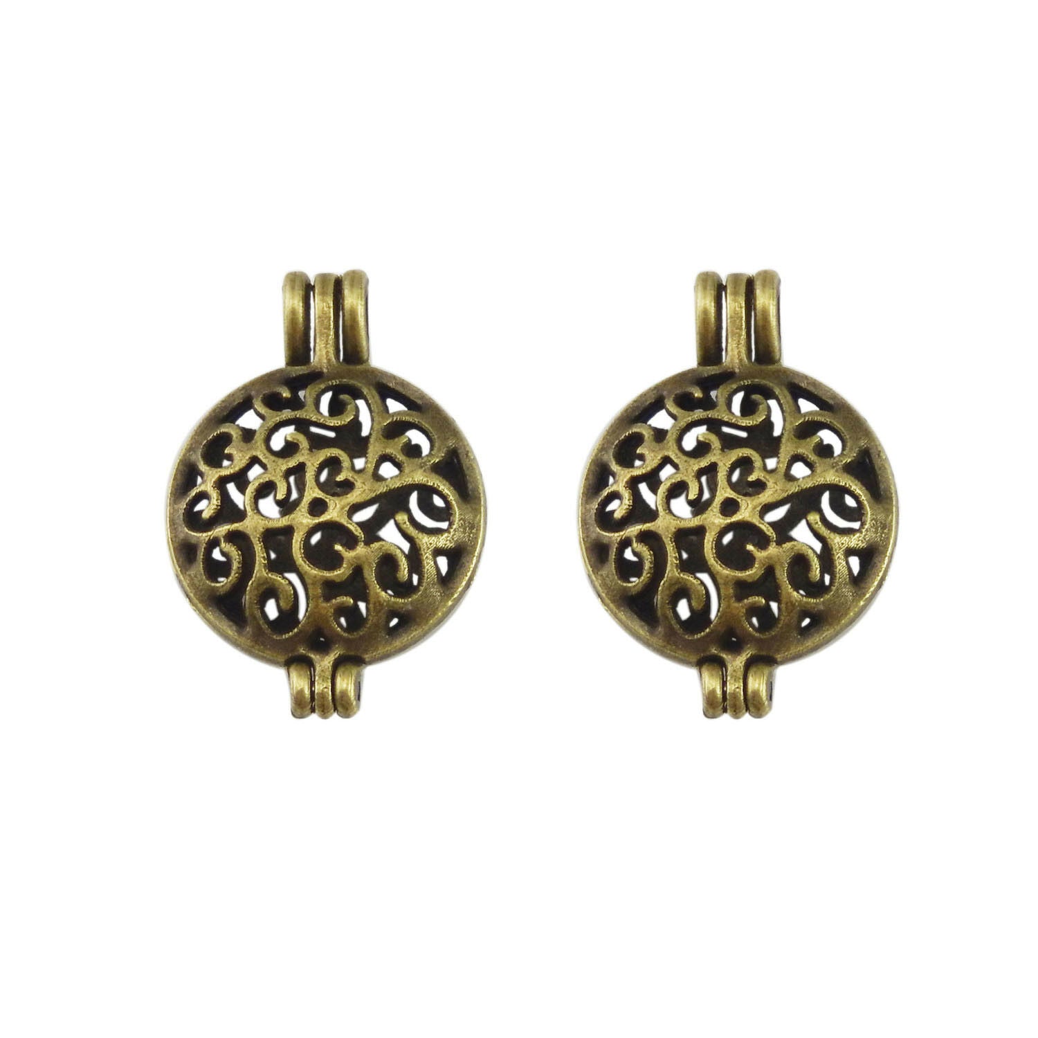 4 PCS Antiqued Bronze Alloy Round Hollow Locket Oil Diffuser Charms Pendants