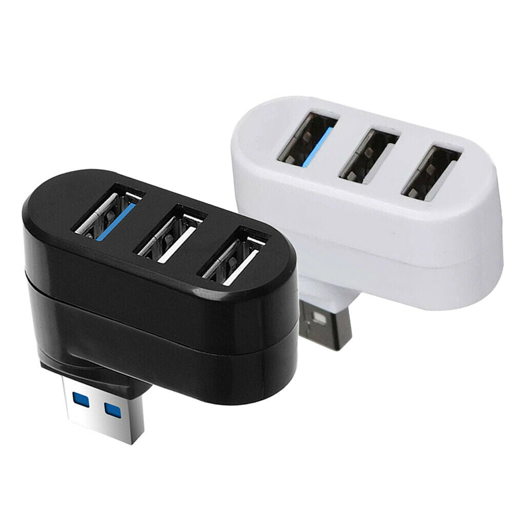 2X 180 Degree Rotatable 3 Ports HUB USB 3.0 + 2 USB 2.0 Adapter Splitter Black