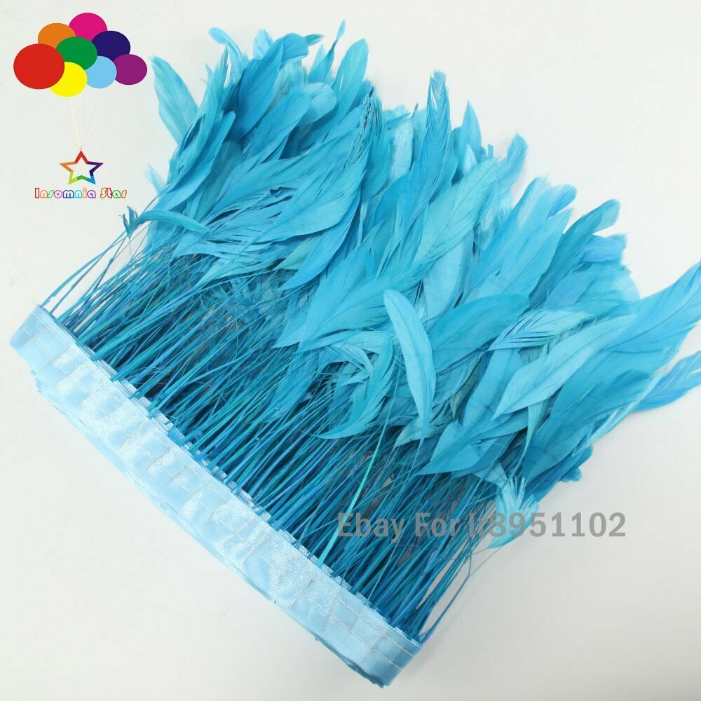 4-6Inch Factory 10 Meter blue lake Stripped Rooster Coque Tail Feathers Trims
