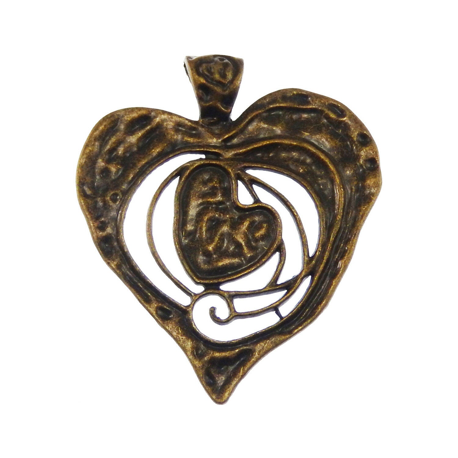 3 pcs Antiqued Bronze Hollowed Heart Pendant Charm Alloy For Jewelry 68*63*2mm