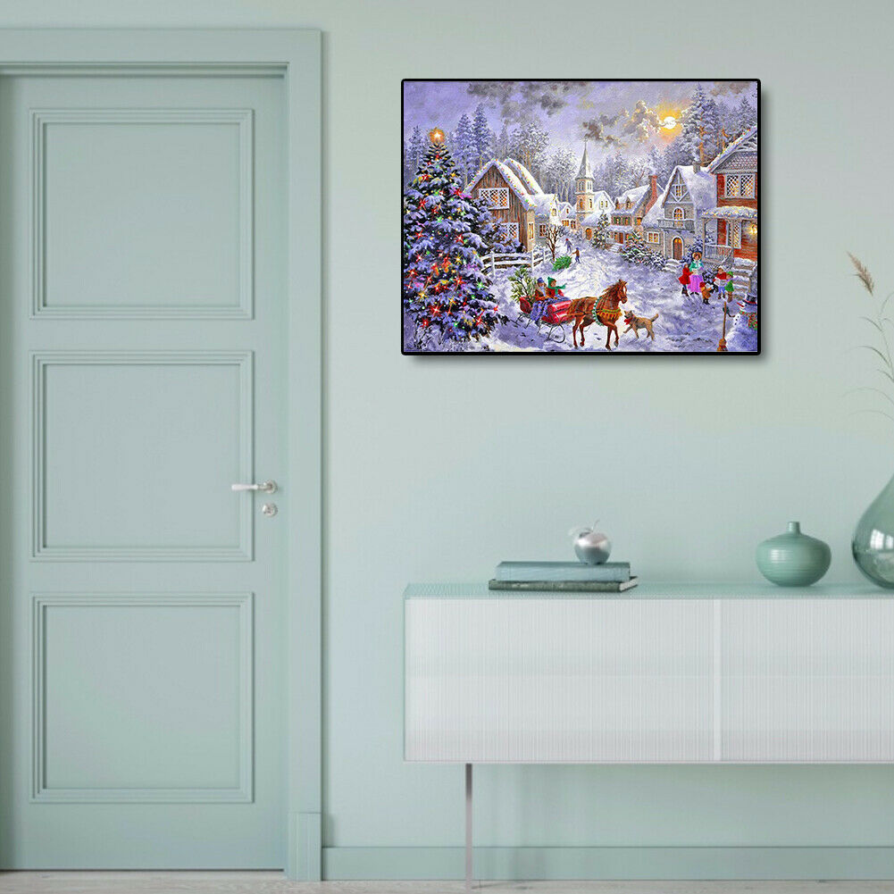40x30cm Oil Painting By Numbers Christmas Snow Street DIY Drawing No Frame @