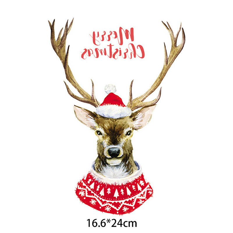 Christmas Elk Patches Washable Heat Transfer Iron-on Patch DIY Accessory Pa BDA