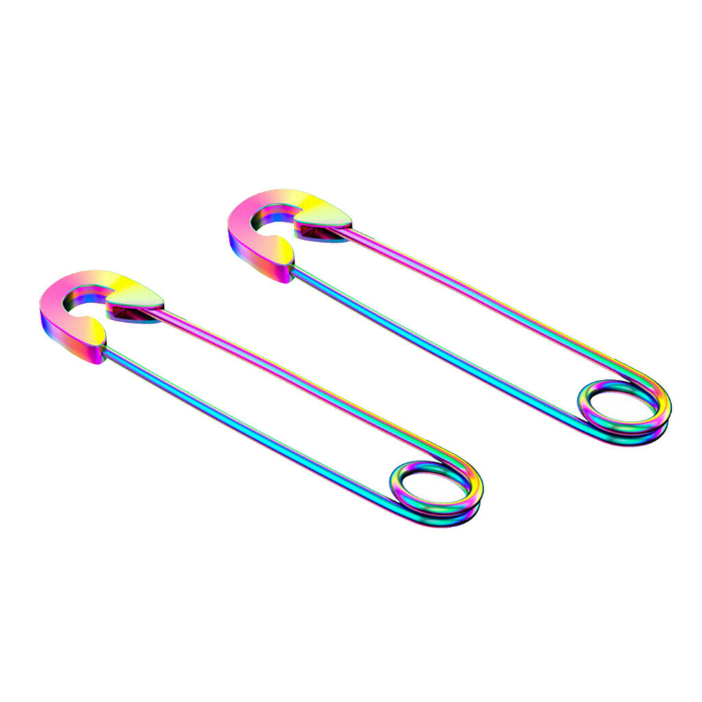 2x Fashion Colorful Safety Pin Earrings Dangle Drop Piercing Ear Cuff 37.8mm