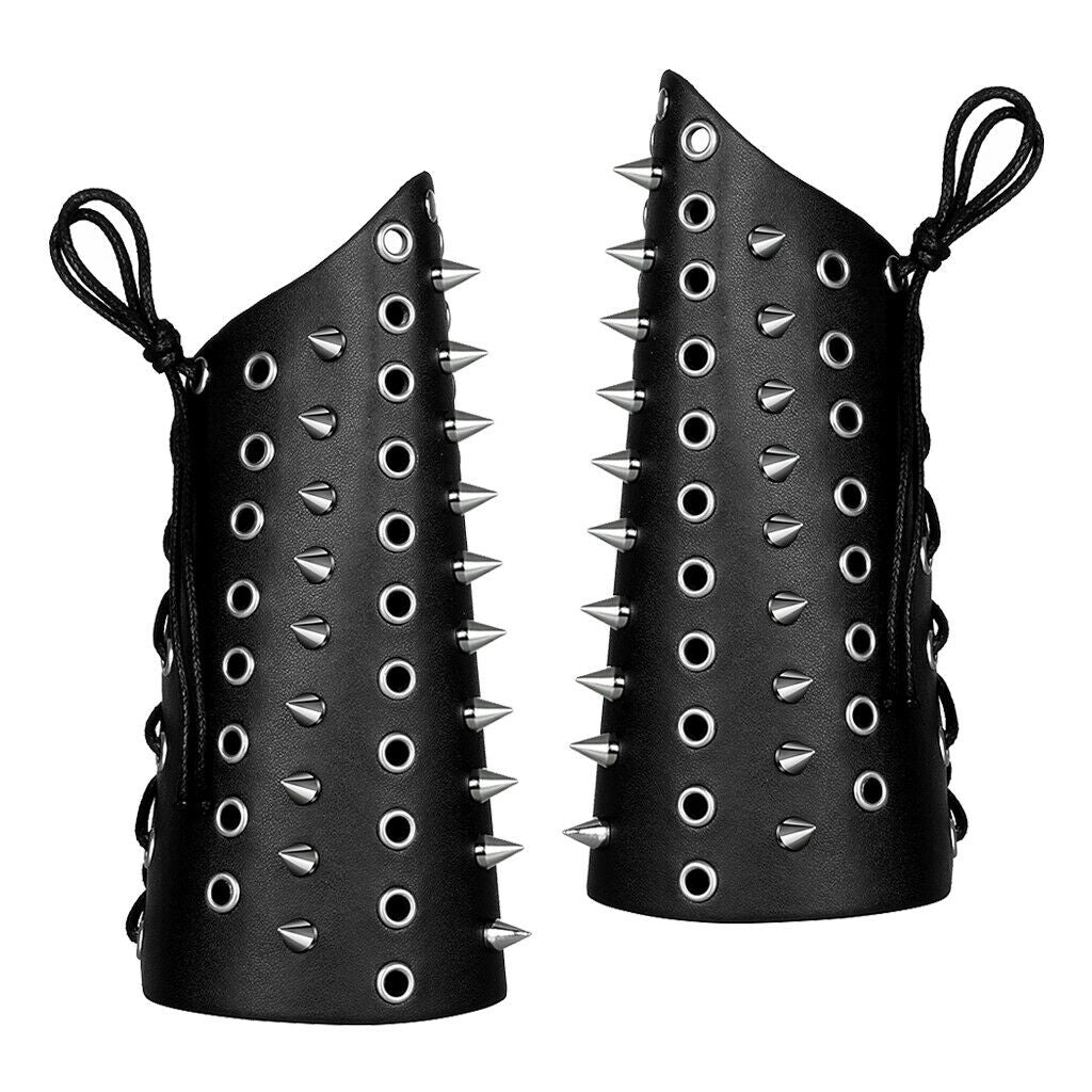 2pcs Punk Wide Leather Rivet Arm Bracers Arm Gauntlets Arm Guard Wristband