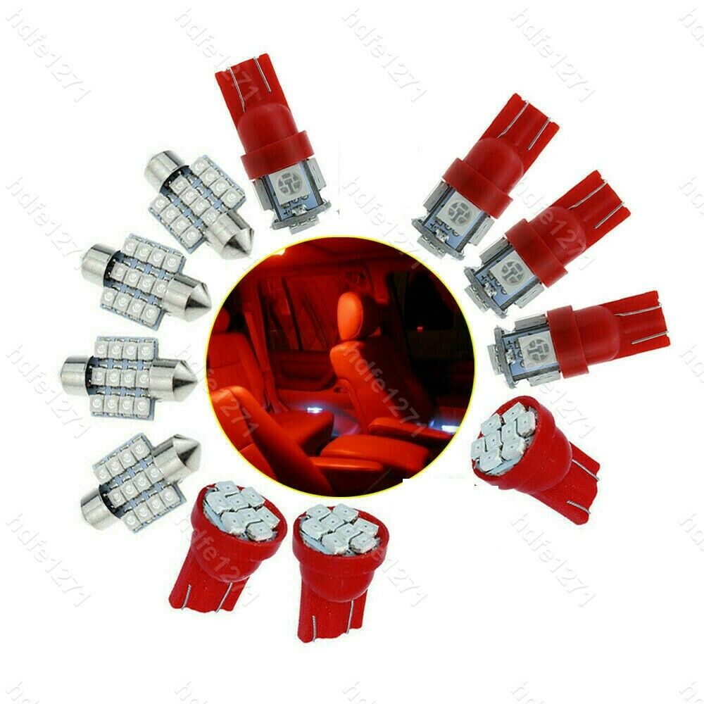 11PCS Red T10 31mm Map Dome license plate LED Lights Interior Package
