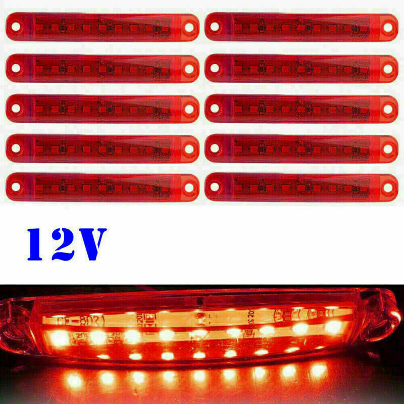 10pcs Red 9 LED Sealed Side Marker Clearance Light Car Truck Trailer Lorry 12V