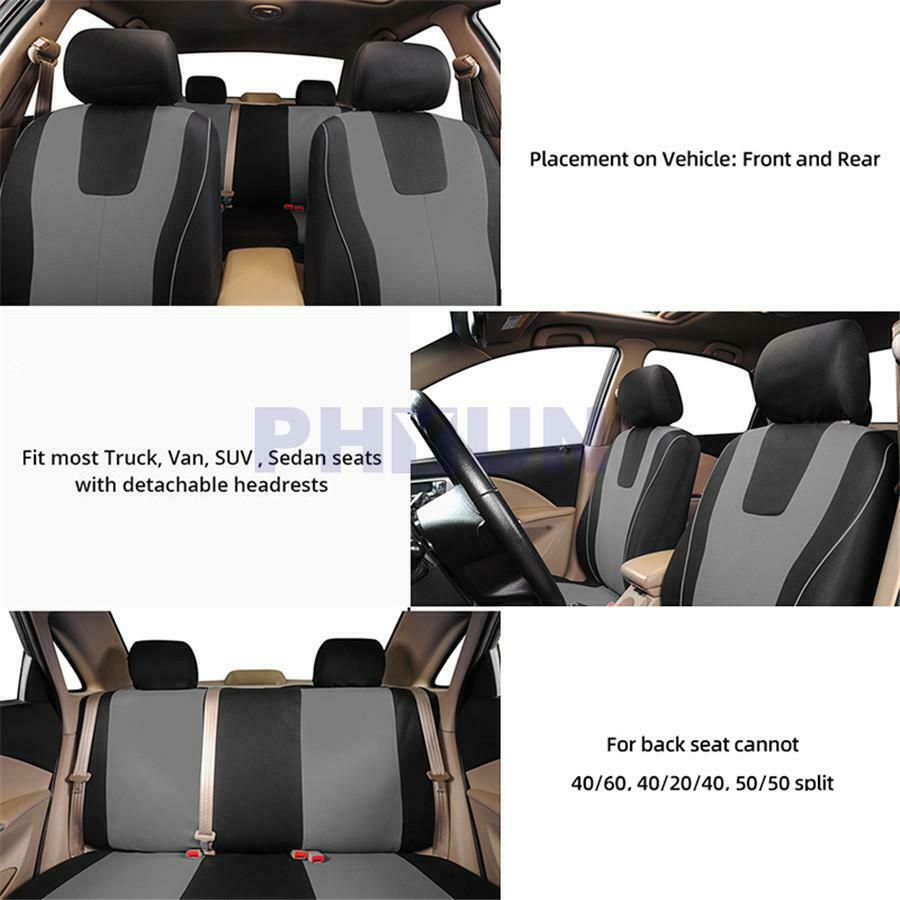 1 Set 5-Seater Black+Gray Car SUV Seat Covers Cushion w/Hooks Washable Universal