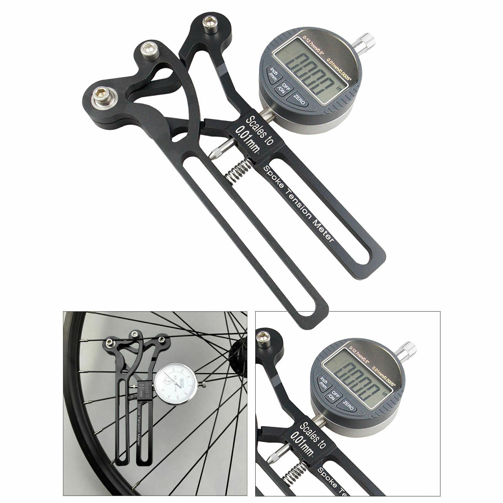 Bike Spoke Tension Meter Deluxe Bicycle Spoke Tensiometer Watch Wheel Tool Black