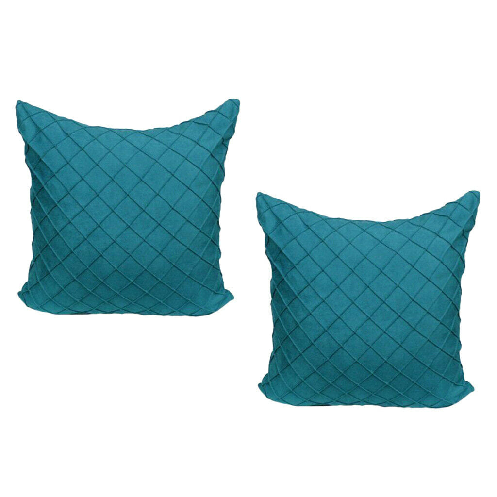 2Pcs Bright Blue Velvet Pillow Covers Geometric Embossment Decor Cozy Cushion