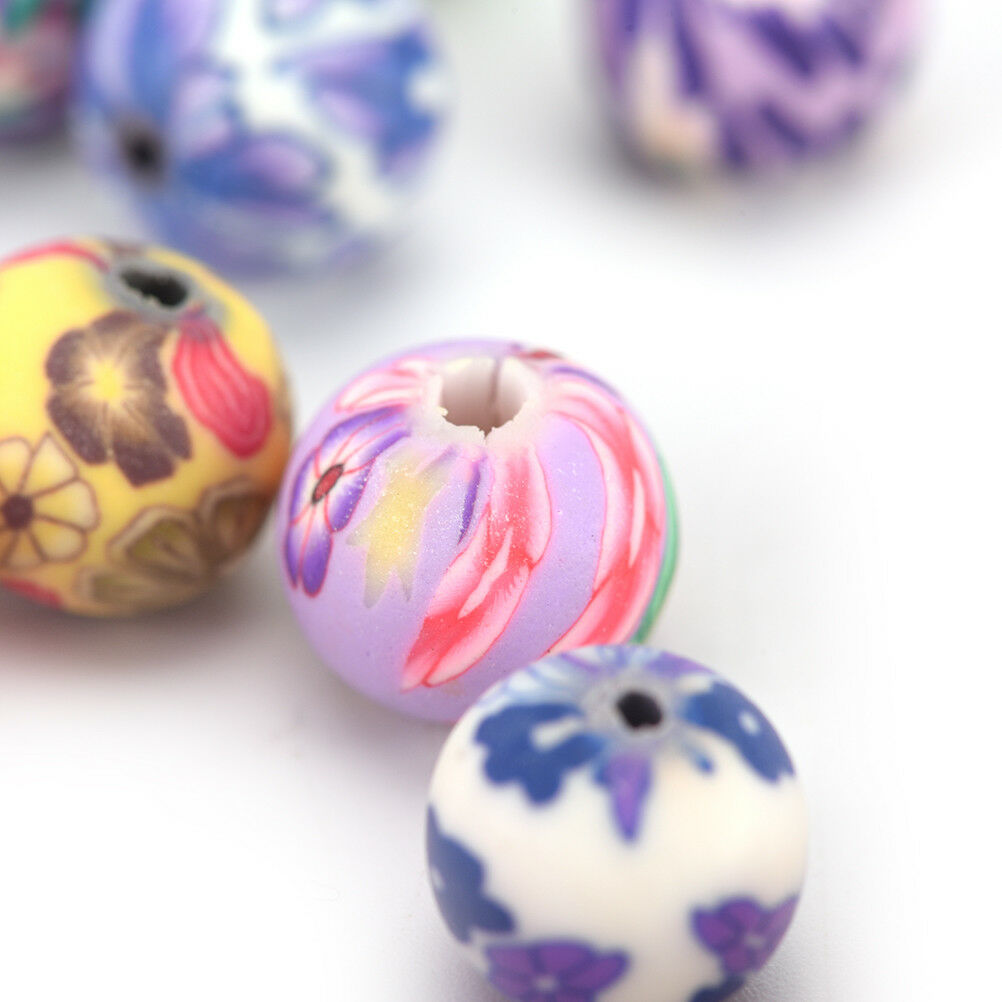 50x 10mm mixed flower polymer clay soft ceramics round diy finding loose .l8