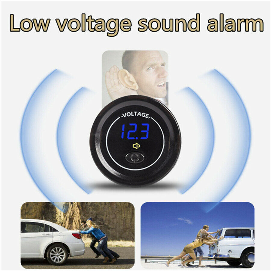 LED Panel Digital Voltage Meter Low Voltage Alarm For Motorbike Car Boat 12V-24V