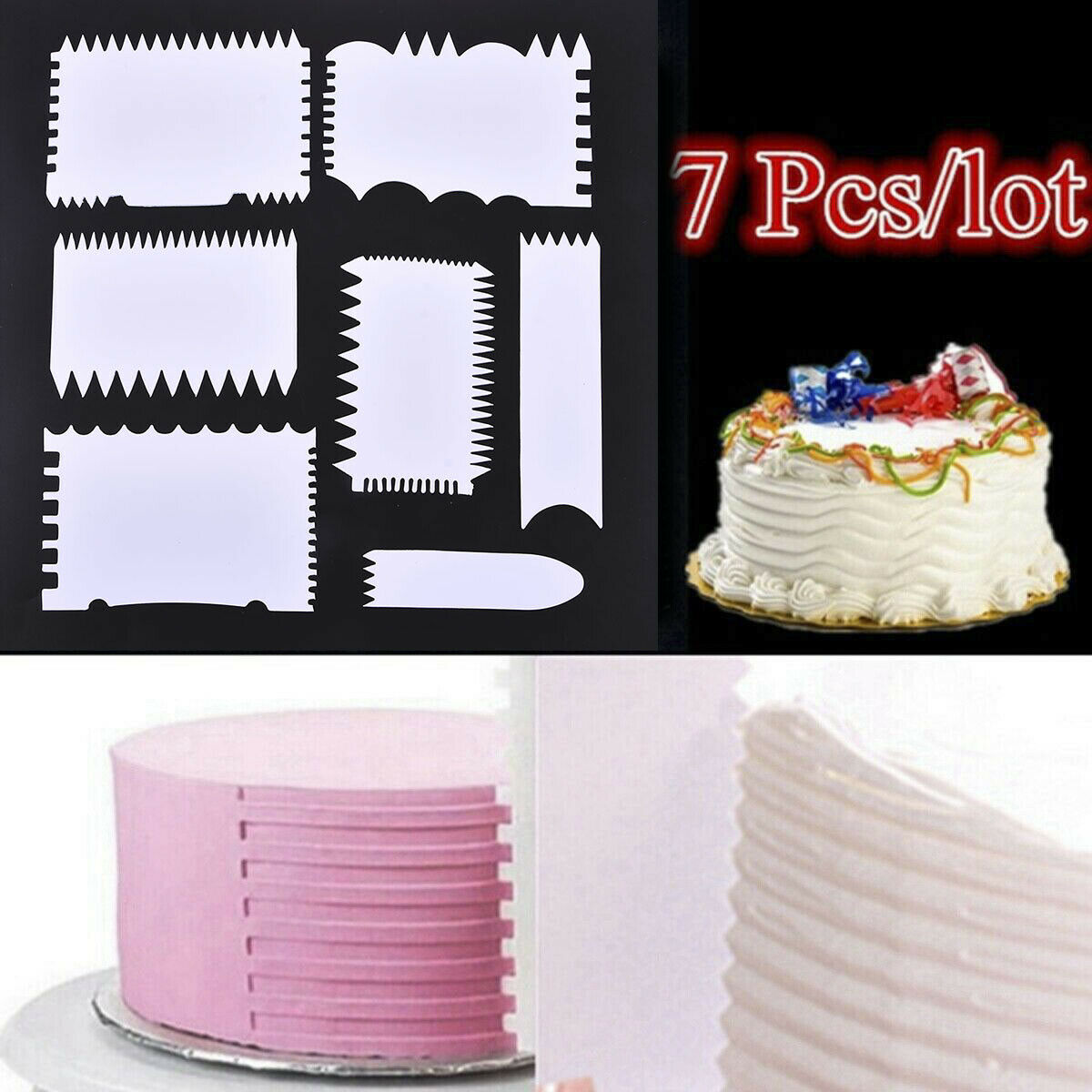 7X Cake Comb Edge Scraper Baking Decorating Cutter Smoother Icing Dough Edger