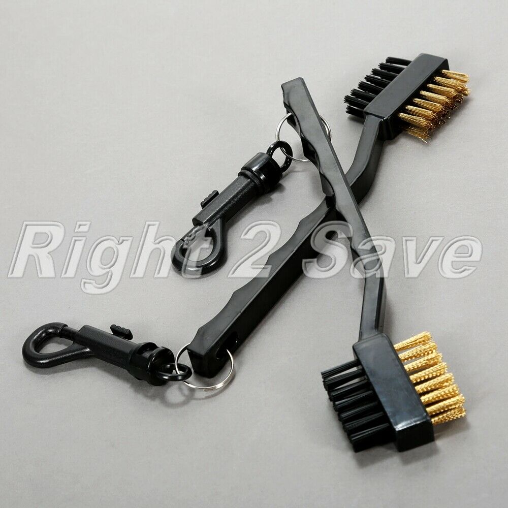 1Pair 2 Sided Brass Wire Nylon Golf Club Brush Groove Ball Cleaner Clip Kit Tool